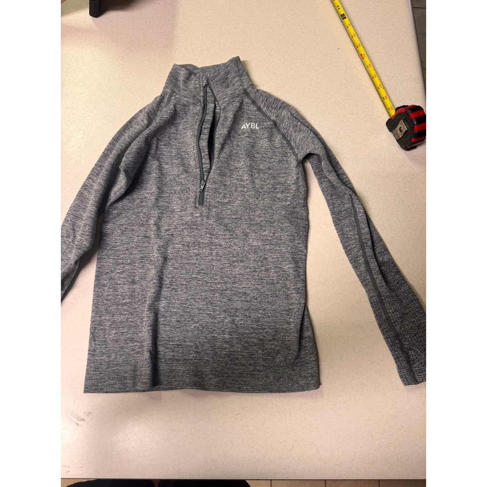 AYBL Motion Seamless 1/4 Zip Pullover Grey Marl Size Small Thumbholes Gym Top